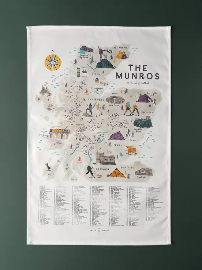 the munros scotland map tea towel