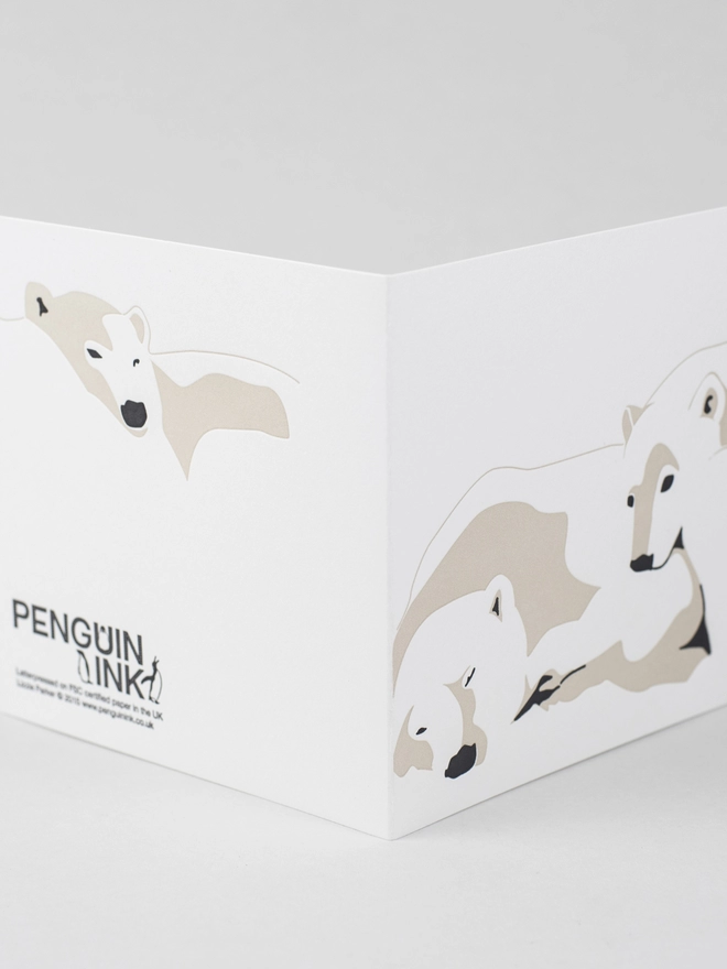 Front and back of the polar bear letterpress card 