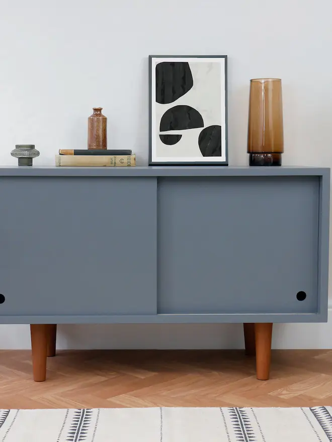 Mid Century Grey Record Cabinet 