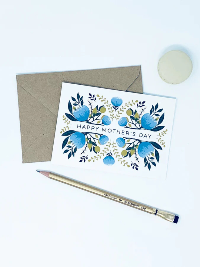 floral blue mothers day card