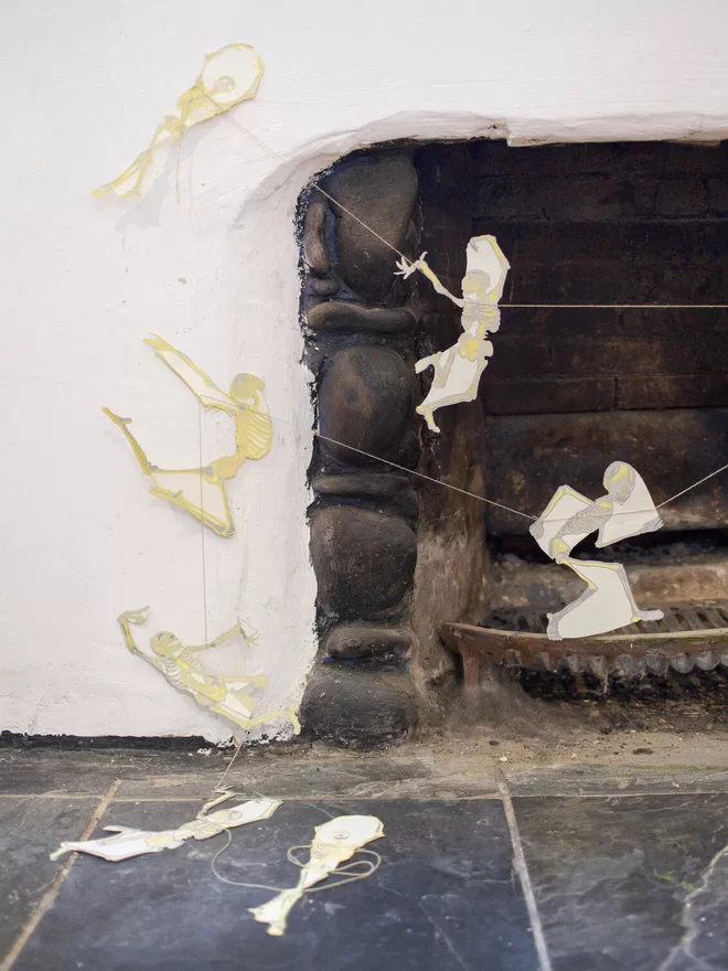 Garland hanging over fireplace 