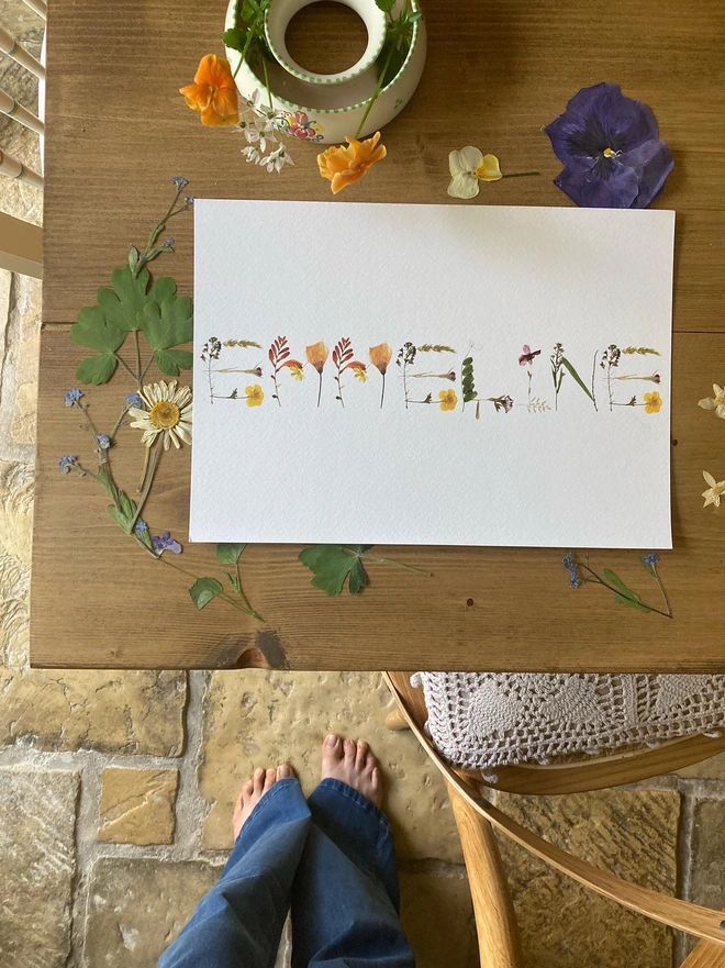 Customised Name Print Of Real Pressed Wildflowers