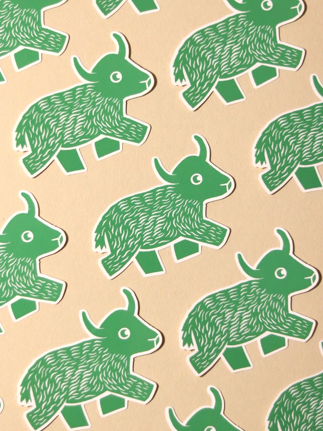 Sticker of a green yak going for a walk