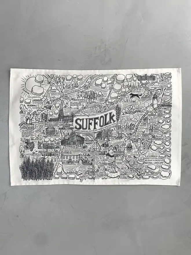 Suffolk Print Tea Towel Flat