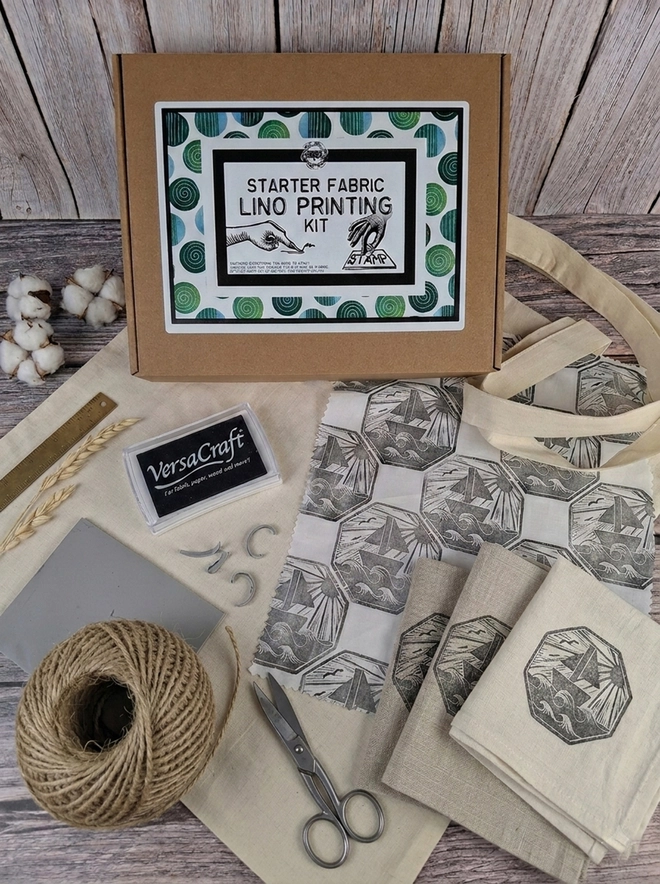 Basic Lino Fabric Carving and Printing Craft Kit with fabric ink stamp pad