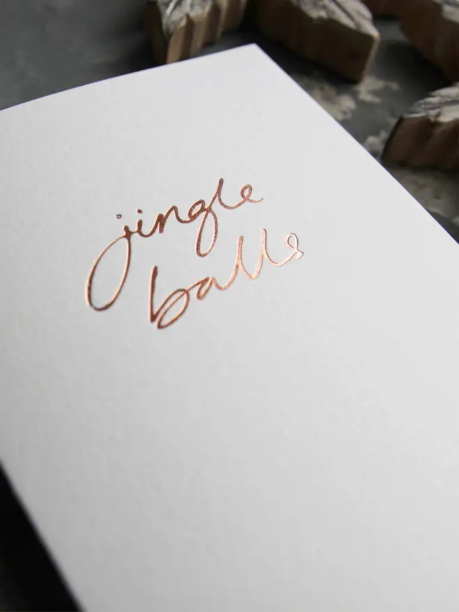 jingle balls white christmas card metallic script