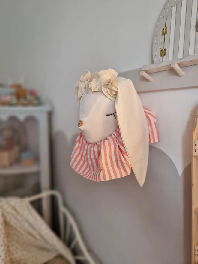 Circus Bunny Head decoration toy, Hanging Rabbit Trophy, Rabbit Nursery Mobile, Woodland Animal Decor, Baby Room Wall Art, Baby Shower Gift