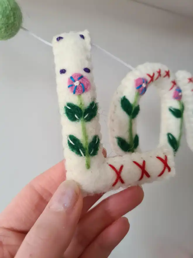 Embroidered Felt 'Love' Valentine Garland