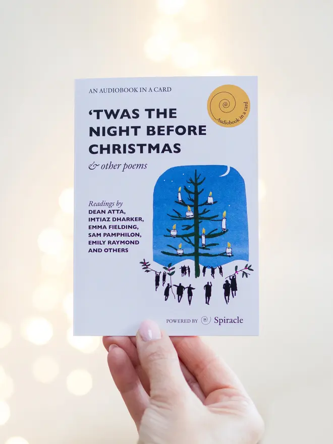 'Twas the Night Before Christmas'  Audiobook Card, against a white background. 