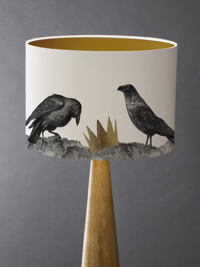 Mountain and Molehill - Raven Lampshade with gold crown and gold inner