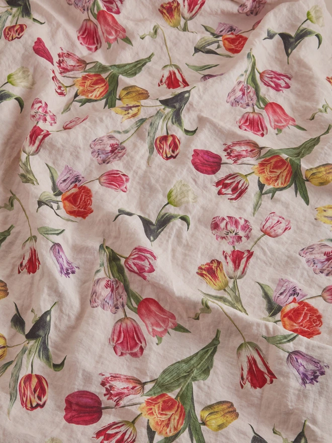 Tulip printed linen tablecloth