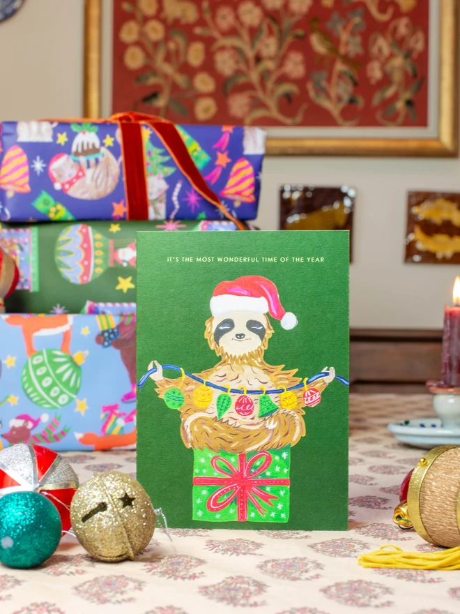 sloth christmas card