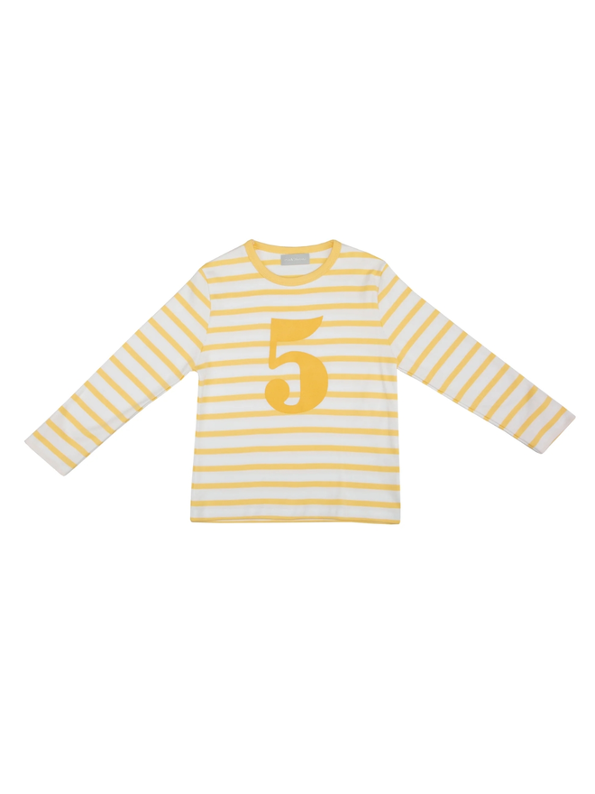 Buttercup & White Breton Striped Number 5 T Shirt