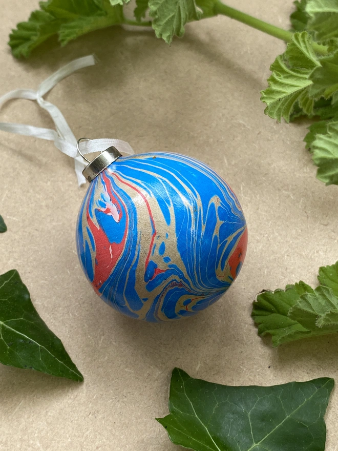 Hand-marbled ceramic bauble