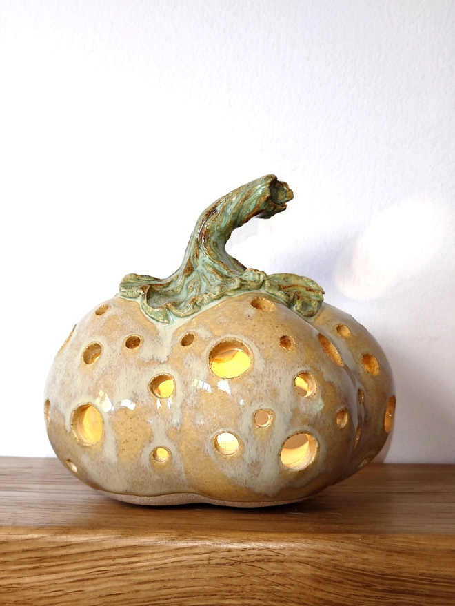 Yellow pumpkin tea light candle lantern