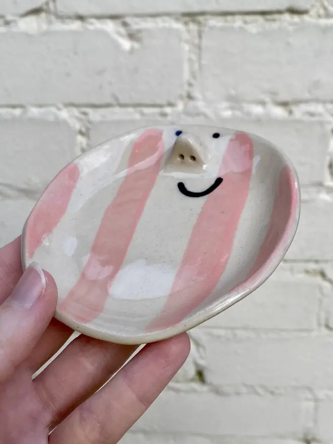 pink stripe handmade ceramic trinket dish