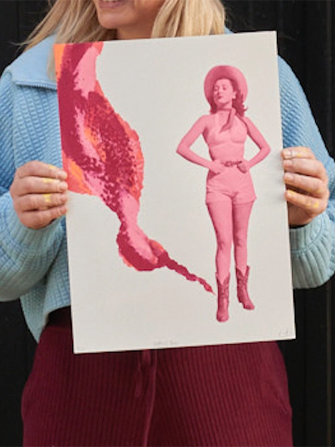 cow girl print, pink art, sassy woman, strong woman 