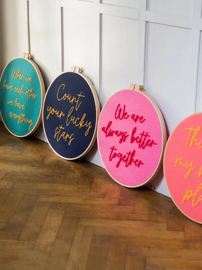 Positive words giant embroidery hoop