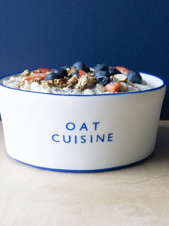 'Oat Cuisine' Blue Ceramic Bowl