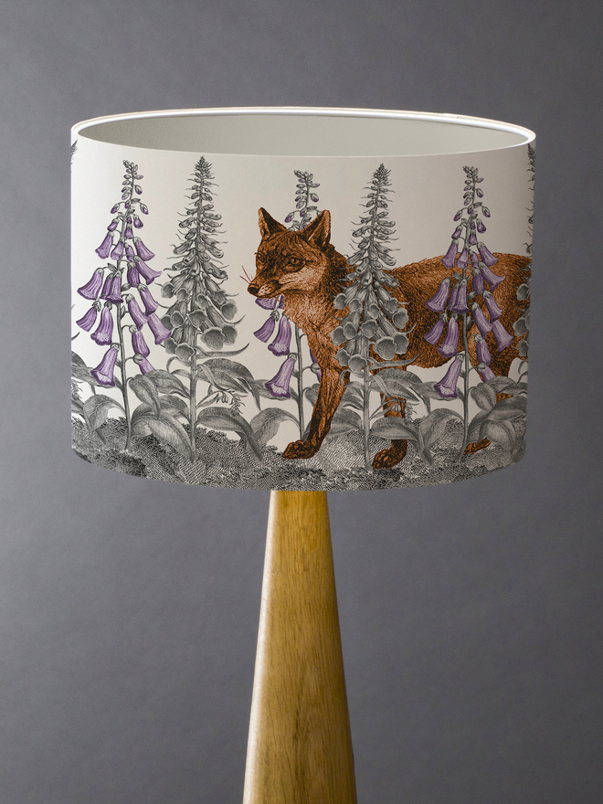 Mountain and Molehill - Foxes in Foxgloves lampshade close up
