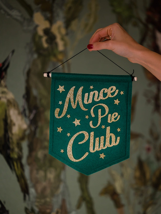 'Mince Pie Club' Christmas Glitter Wall Flag Decoration