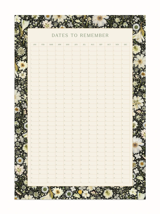 Pressed Flower Perpetual Wall Planner. Elegant Yearly Calendar with a Nature-Inspired Floral Design – Perfect for home office or studio decor. Ideal for nature enthusiasts; a thoughtful gift for birthdays or housewarmings.