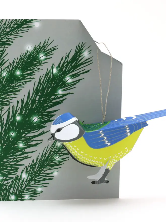 christmas card with pop up blue tit decoration
