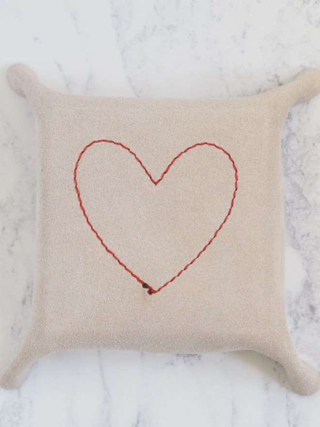 handmade leather personalised love heart coin tray