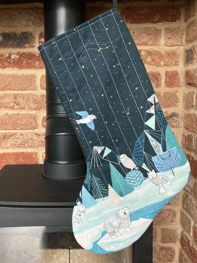 Cooper and Fred quilted printed stocking in arctic border print
