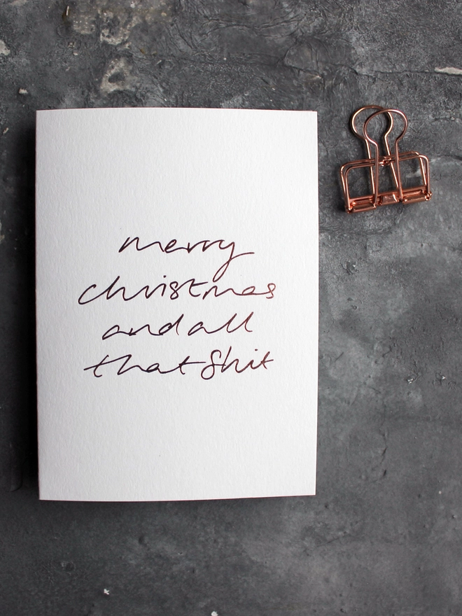 merry christmas white card metallic script