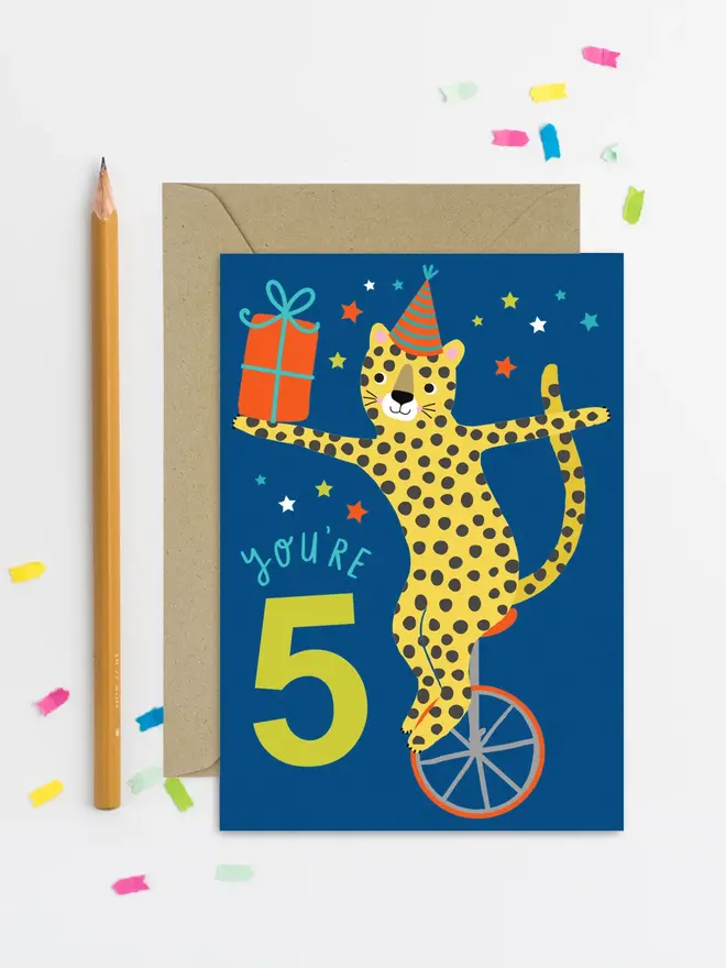 'You're 5' Leopard Birthday Age Card 