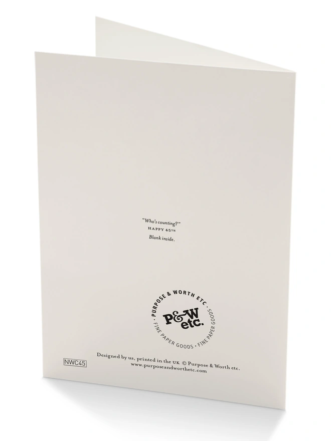 45th Birthday Card Back
