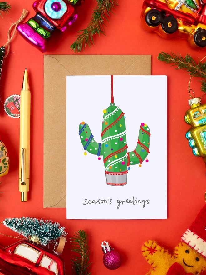 Christmas Card Featuring a Festive Cactus