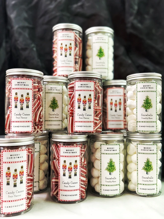 Tall Jar Candyhouse Milk Chocolate Christmas Gift Santa Snowman Pudding Crumbly Mints Candy Cane