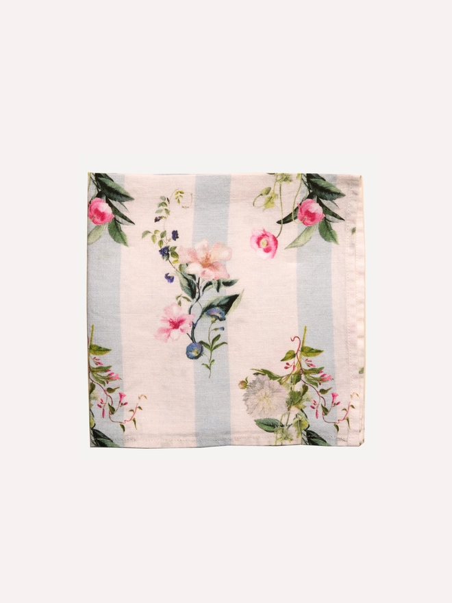 Floral stripe printed linen napkin