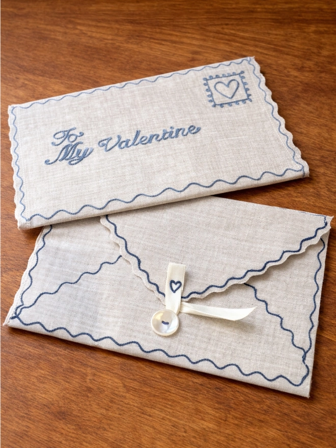 mother of pearl button and cotton ribbon closure linen envelope