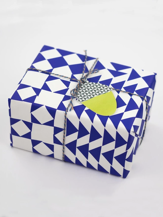 Hadley Blue geometric gift wrap