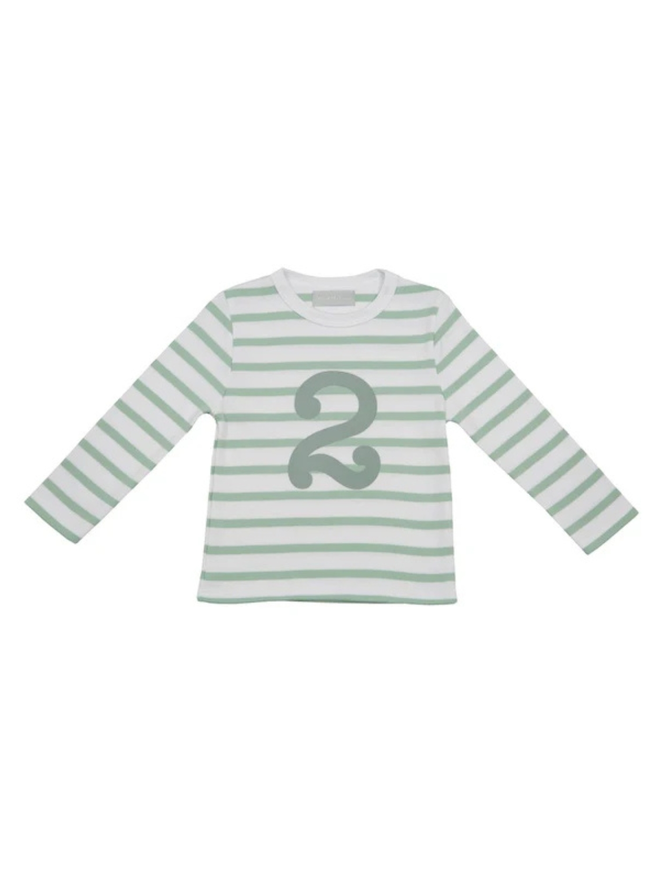Seafoam & White Breton Striped Number 2 T Shirt