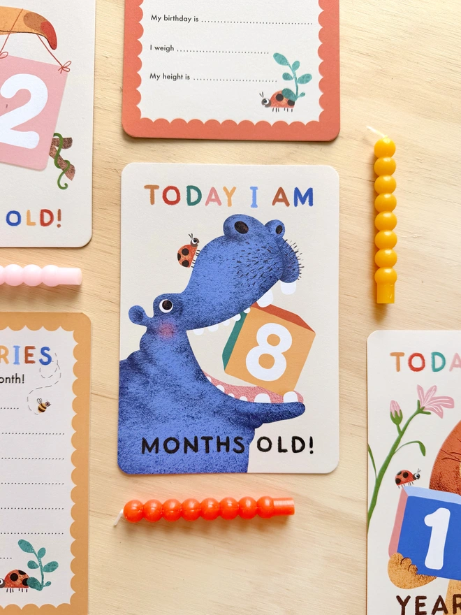 illustrated animal themed baby milestone cards by Emily Nash Illustration- postcard keepsake multipack for babies