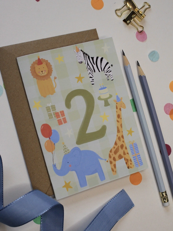 Safari animals 2nd birthday in green 