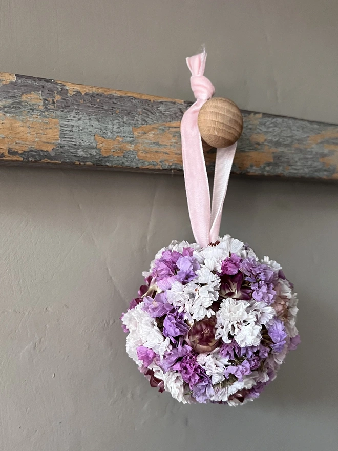 Pink, Purple and White Winter Dried Flower Bauble