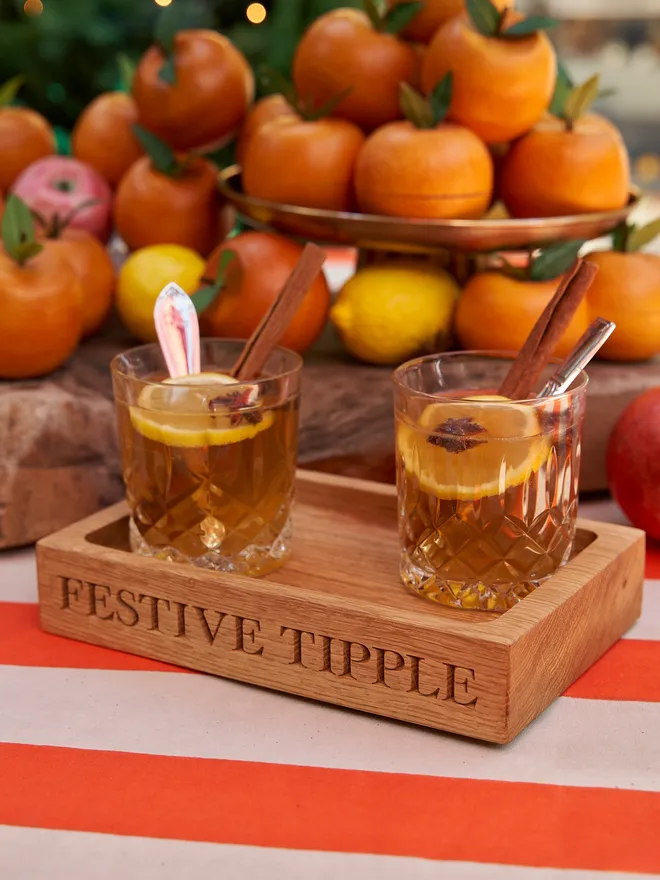Personalised oak drinks tray