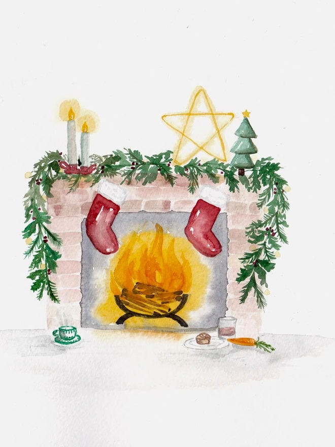 Christmas Tree Watercolour Christmas Greeting Card 