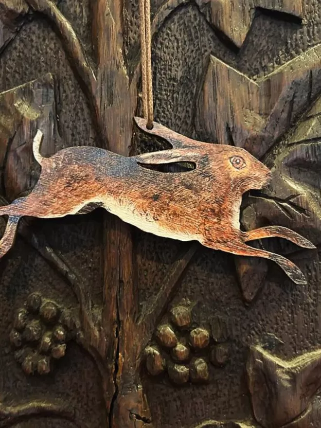 Running Hare Wooden Decoration
