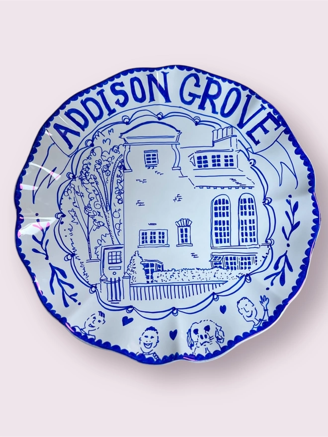 Your house on a plate in blue and white
