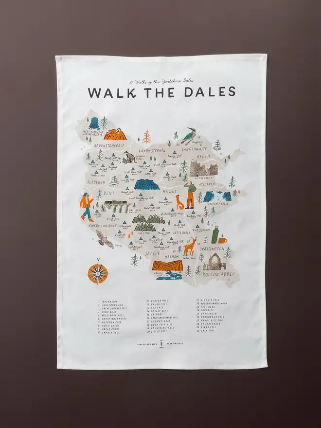 walk the yorkshire dales map tea towel