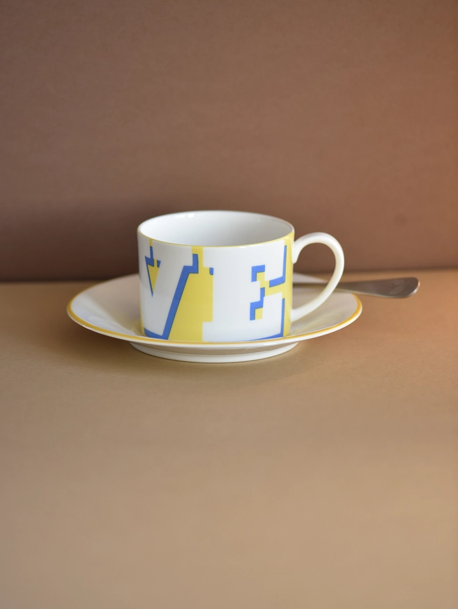 'Love' Cup & Saucer - Yellow