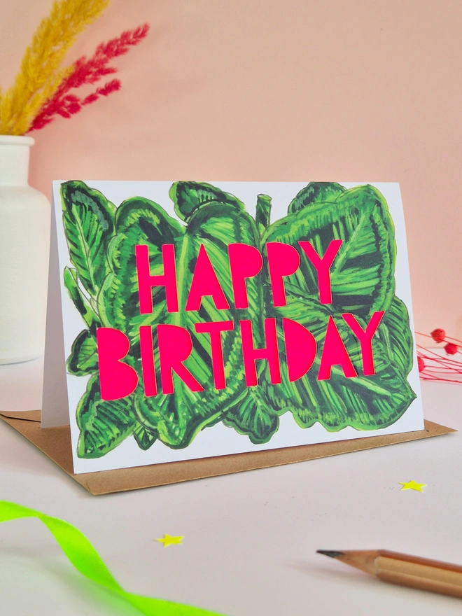 stripy begonia birthday card
