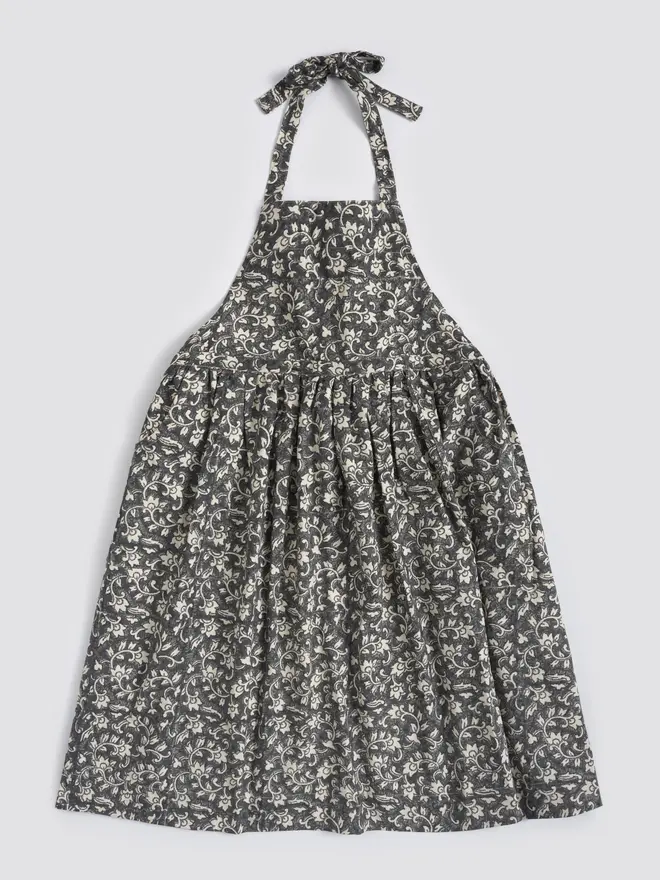 Organic cotton apron block print blue 