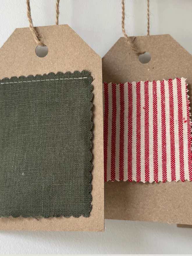 Striped Mini Christmas Stocking. Fabric swatches